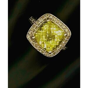 Sadye L. Vassil Vintage 14K Gold & Sterling Citrine Diamond Halo Ring